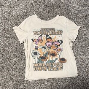 Kids Graphic Tee with Butterfly and Floral Design - Cream